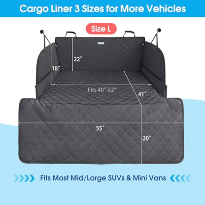 ALLANSING SUV Cargo Liner for Dogs - Heavy-Duty 900D Oxford Waterproof Pet Cargo Protector with 3-Sided Zippered All-Round Protection & TPU Suction Cups, Fits Midsize & Large SUVs and Minivans - size: Large