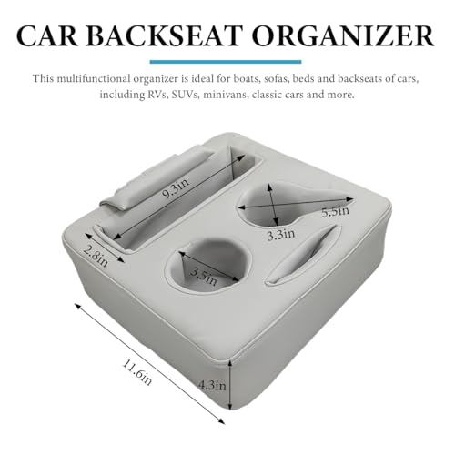 Car Back Seat Organizer, Leather Automotive Rear Seat Couch Cup Holder Expander Tray, Vehicle Cup Holder Tray Holds Snacks Remotes Phones for Truck RV Boat Couch Pillow Bed (Gray) - color: Gray