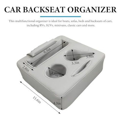 Car Back Seat Organizer, Leather Automotive Rear Seat Couch Cup Holder Expander Tray, Vehicle Cup Holder Tray Holds Snacks Remotes Phones for Truck RV Boat Couch Pillow Bed (Gray) - color: Gray