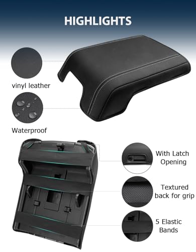 Center Console Armrest Cover for 2011-2016 Ford F250 F350 F450 Super Duty Accessories, Vinyl Leather Middle Armrest Cusion Protector, Anti-Scratch, Bucket Seat Only, Black Gray Stitching - size: Bucket Seat, 11-16 F250-F450, gray stitch