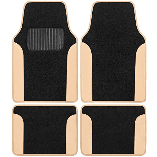 Floor Mats for Cars PU Leather Carpet Car Floor Mats Waterproof Car Mats Automotive Floor Mat for Cars SUV Trucks Van Tapetes para Carro Interior Car Accessories (Beige) - color: Black & Beige