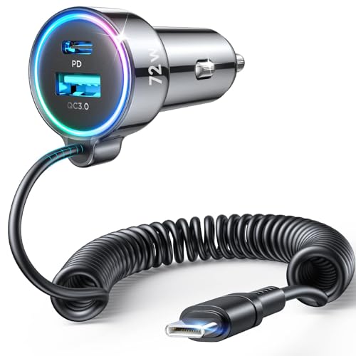 72W Car Charger USB C for iPhone 17/16, 36W Super Fast Charging Type C Coiled Cable for iPhone 17/16 Pro Max Plus/Samsung S25/S24/S23/Pixel 10 Car Phone Charger Adapter for Pixel/Android, iPad Pro - color: Black