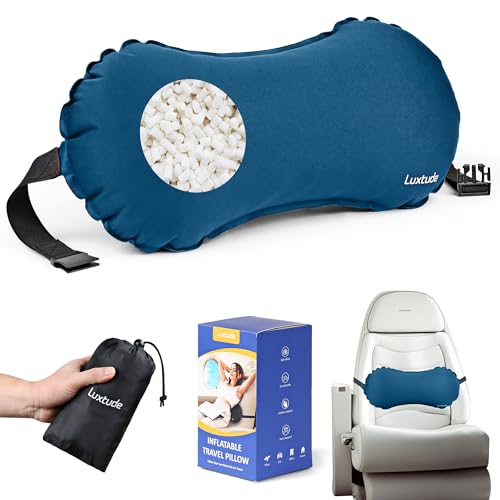 Luxtude Inflatable Lumbar Pillow for Airplane Travel, Lumbar Support Pillow for Office Chair/Car, Self-Inflating Travel Lumbar Pillow Back Support, Lower Back Pillow for Reducing Lumbar Pain - color: Blue