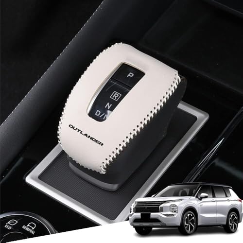 Great-luck Genuine Leather Automatic at Gear Shift Knob Cover Protector Trim,The car Interior Accessories(Beige+Black) for Mitsubishi Outlander 2022 2023 2024 2025 2026 Outlander PHEV 2023-2025 2026 - color: Beige+Black, size: Outlander/Outlander PHEV