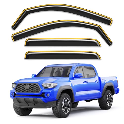 in-Channel Window Visors Rain Guards for 2016-2023 Toyota Tacoma Double Cab, Window Vent Wind Deflectors Visors Window Deflector Vent Shades Car Accessories -4 pcs - size: For 2016-2023 Toyota Tacoma Double Cab
