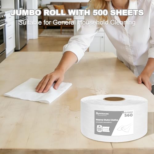 Cleanroom Wipes Heavy Duty Cloths, Lint-Free and Extra Absorbent Towels Jumbo Roll, Green (15"x 5", 500 PCS) - color: White