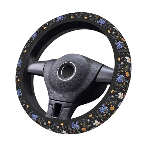Steering Wheel Cover Vintage Botanical Flower Wildflower Elastic Neoprene, Anti-Slip Universal Fit 14.5-15 Inch, Car Accessories Interior Decoration Wheel Protector for Cars, SUVs, Trucks - color: A07