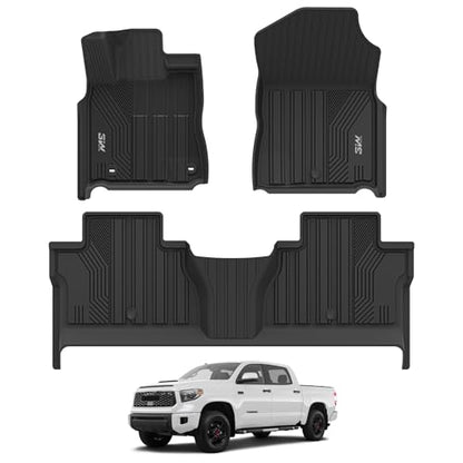 3W Floor Mats for Toyota Tundra 2014-2021 (Only for CrewMax Cab), TPE All Weather Custom Fit Floor Liner for Tundra Accessories SR5/TRD/Limited 1st and 2nd Row Full Set Car Mats Easy Clean, Black - style: 8. Tundra|14-21|Floor Mats