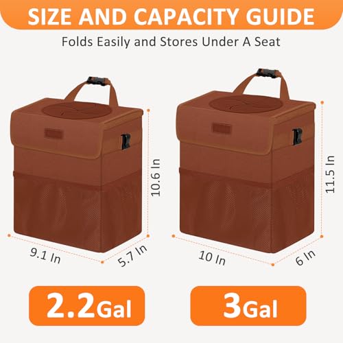 Vankor Car Trash Can, Brown, 2.2 Gallons Capacity, Waterproof, Polyester Material, Adjustable Strap, Hanging Design, Leakproof Lining, 100% PEVA Thickness - color: Brown, size: 2.2 Gallons