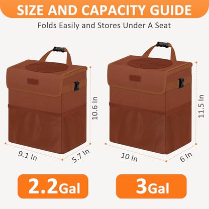 Vankor Car Trash Can, Brown, 2.2 Gallons Capacity, Waterproof, Polyester Material, Adjustable Strap, Hanging Design, Leakproof Lining, 100% PEVA Thickness - color: Brown, size: 2.2 Gallons