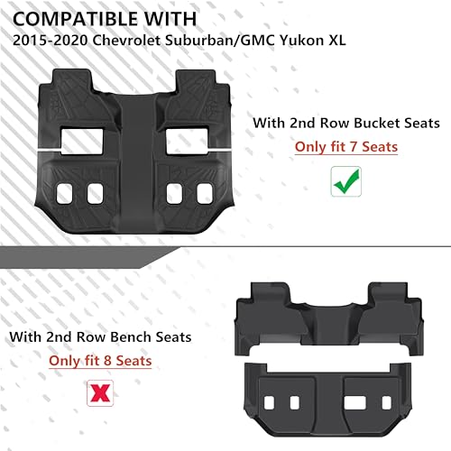 KARPAL Floor Mats for 2015-2020 Chevy Suburban & GMC Yukon XL (Not for Yukon) with 2nd Row Bucket Seats (7seats), All-Weather TPE Custom Fit Floor Liners Car Accessories - style: 2015-2020 | For Chevy Suburban | Combo Set