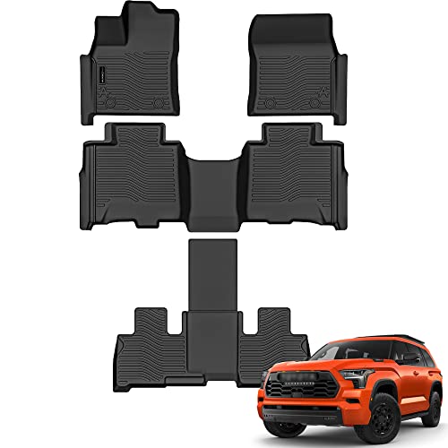 Auxko All Weather Floor Mats Fit for Toyota Sequoia 2026-2023 TPE Rubber Liners Set Sequoia Accessories All Season Guard Odorless Anti-Slip Floor Mats - size: sequoia|2023-2026|floor mats
