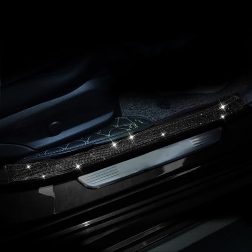 Car Door Sill Protector with Bling Rhinestones 2PCS Edge Guard Scuff Cover Anti-Scratch Strip Sticker Bumper Protector 5CM x 60CM (Black) - color: Black, size: 5CM x 60CM