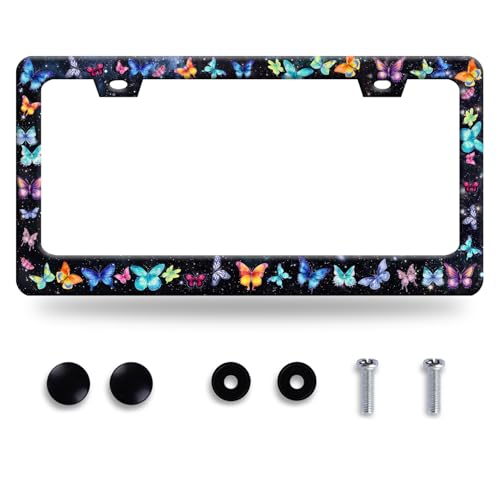 Beautiful Butterfly License Plate Frame Watercolor License Plate Stainless Steel Colorful License Plate Holder Car Accessory with Screws Car Decoration 12.3" x 6.3" Fits Standard Vehicles Size - color: Colorful Beautiful Butterfly