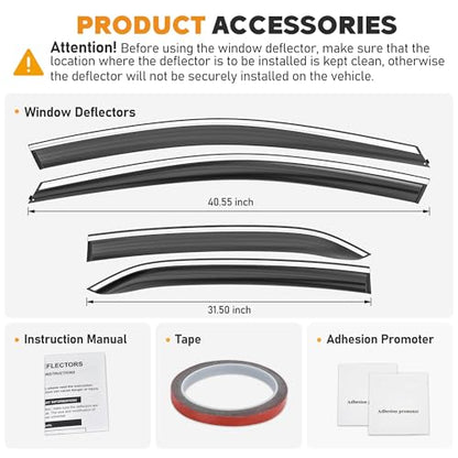 Shatterproof Taped-On Window Deflectors for Toyota Camry 2018-2024 with Chrome Trim, Rain Guards, Window Visors for Car, Vent Deflector, 4pcs - size: For 2018-2024 Camry