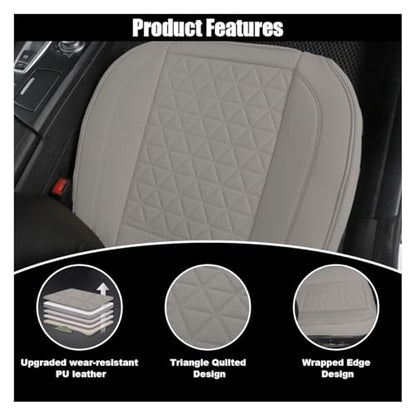 Leather Car Seat Cover, Auto Front Bottom Seat Cover Luxury Car Seat Protector Anti-Slip Waterproof Cushion Cover with Storage Pocket, for Most Cars, Trucks, SUVs (Light Grey) - color: Light Grey