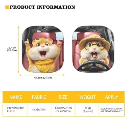 2 PCS Car Windshield Sun Shade Hamster Foldable Sun Shield for Front Window Blocks UV Rays and Keeps Your Vehicle Cool, Auto Sunshade for Car Truck SUV - color: Hamster