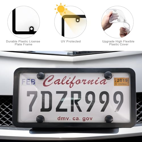 Transparent License Plate Cover and Frames, 2Pack Grey Clear Front and Rear License Plate Holder with Screws & Caps, Unbreakable Car Licence Plate Frame, Universal Fit for Most US Plates - color: grey-clear