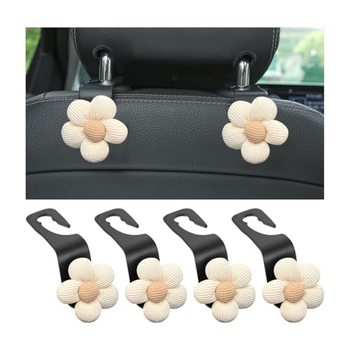 4PCS Car Headrest Hooks, Cute Flower Vehicle Seat Organizer Hooks for Purses and Bags, Portable Automotive Purse Hanger Holder Decoration, Universal for SUV, Sedan, Truck (Beige/Black) - color: Beige/Black