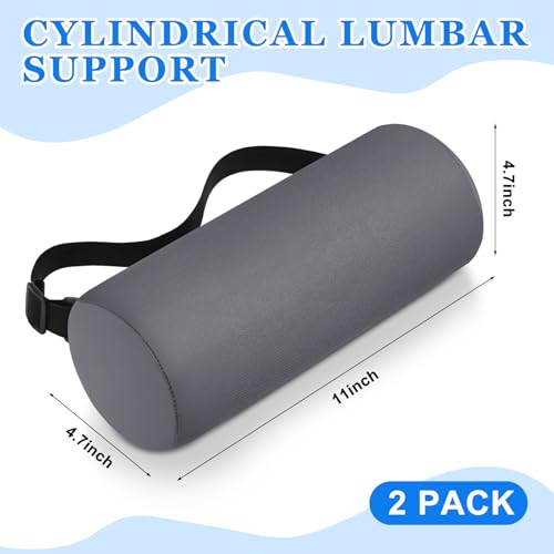 Wenqik 2 Pcs Lumbar Support Pillow Lumbar Roll Lower Pillow Office Seat Cushion with Adjustable Strap and Washable Cover for Travel Gaming Chair Car Seat Pain Relief(Grey) - color: Grey