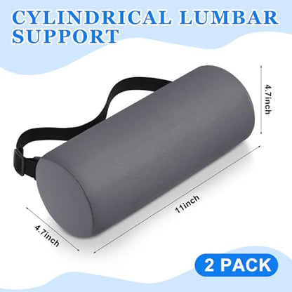Wenqik 2 Pcs Lumbar Support Pillow Lumbar Roll Lower Pillow Office Seat Cushion with Adjustable Strap and Washable Cover for Travel Gaming Chair Car Seat Pain Relief(Grey) - color: Grey