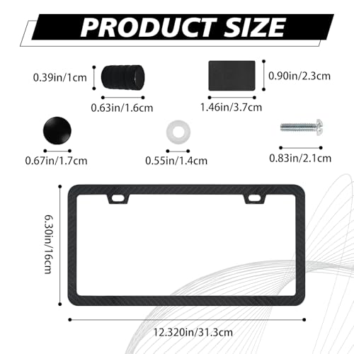 Automotive Universal 2-Set Black Carbon Fiber License Plate Frames Included Front and Rear Car Tags Anti-Theft Hardware Kit Have Glossy Surface