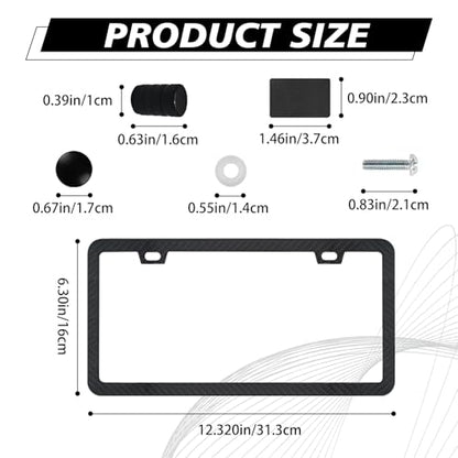Automotive Universal 2-Set Black Carbon Fiber License Plate Frames Included Front and Rear Car Tags Anti-Theft Hardware Kit Have Glossy Surface