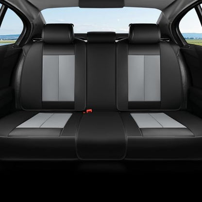 Coverado Rear Bench Car Seat Covers, Car Rear Seat Covers, Nappa Leather Back Seat Cover, Automotive Seat Covers Seat Cushion Cover Universal Fit for Most Cars Sedan SUV Pickup Truck, Black&Gray - color: Black&Gray