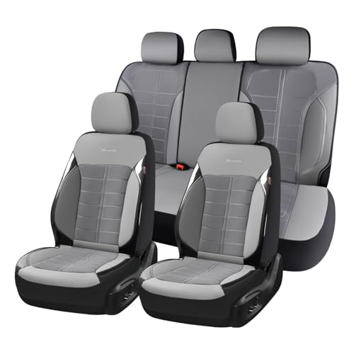 Coverado 3D Air Mesh Car Seat Cover Full Set, Sports Carbon Fiber Design, Breathable Seat Protectors Airbag Compatible Comfort Universal for Most Cars, Van,Trucks, SUV, Grey - color: Gray, size: Full Set