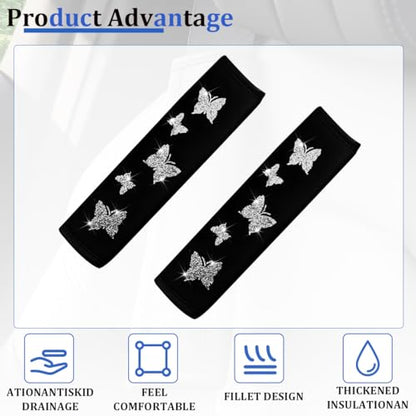 Car Seat Belt Covers, 2PCS Butterfly Soft Vehicle Seatbelt Shoulder Strap Pad Cushions, Comfortable Automotive Interir Harness Pad, Universal for SUV Automobile Truck (Silver) - color: Silver