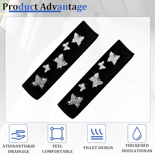 Car Seat Belt Covers, 2PCS Butterfly Soft Vehicle Seatbelt Shoulder Strap Pad Cushions, Comfortable Automotive Interir Harness Pad, Universal for SUV Automobile Truck (Silver) - color: Silver