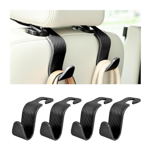 Car Seat Headrest Hooks, 4PCS Carbon Fiber Vehicle Back Seat Storage Hanger Holder for Hangbag Coat Grocery, Automotive Interior Headrest Hook Organizer, Universal for Vehicles (Black) - color: Carbon Fiber Black