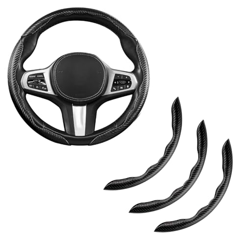 Carbon Fiber Steering Wheel Covers 3 Piece Clip on Steering Wheel Cover (Matte Black) - color: Matte Black