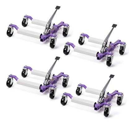 TUFFIOM Car Wheel Dolly Jack Set of 4, Mechanical 6000-lbs Car Skates, 12'' Wheel Vehicle Positioning Jack, Heavy Duty Rollers with Ratcheting Foot Pedal for Tire Auto Repair Moving, Purple - color: Purple