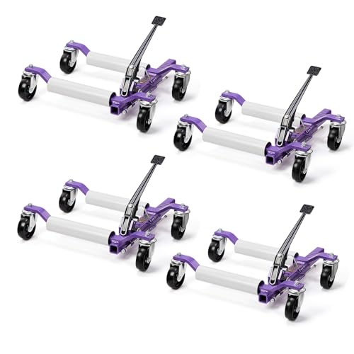 TUFFIOM Car Wheel Dolly Jack Set of 4, Mechanical 6000-lbs Car Skates, 12'' Wheel Vehicle Positioning Jack, Heavy Duty Rollers with Ratcheting Foot Pedal for Tire Auto Repair Moving, Purple - color: Purple