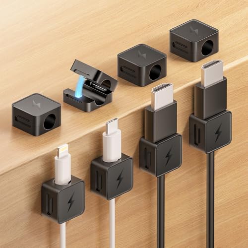 8 Pack Magnetic Cable Clips, Phone Cord Holder for Nightstand, Under Desk Cable Management, Canisflax Adhesive Wire Charging Cord Organizer Keepers Holder for Home Office Car Wall Desktop - color: Black-Square, size: 8 Pack