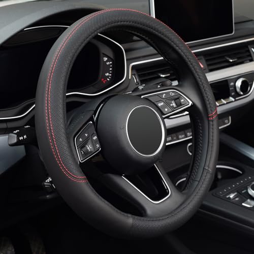 LABBYWAY Steering Wheel Cover, Universal Fit 15 Inch Microfiber Leather Car Wheel Protector, Anti-Slip, Black - color: black