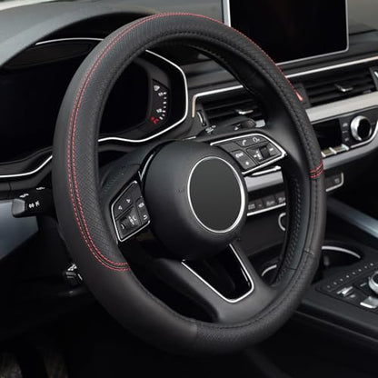 LABBYWAY Steering Wheel Cover, Universal Fit 15 Inch Microfiber Leather Car Wheel Protector, Anti-Slip, Black - color: black