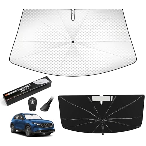 Windshield Sun Shade Umbrella for Mazda CX-5 CX5 2017-2026,Heat Blocking Keep Car Cool,UV Protection Windshield Sunshade, Emergency Rain Shield&Dashboard Protector-Thickened ICY Silver - size: For Mazda CX-5 CX5 2017-2026