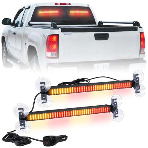 XRIDONSEN 2 in 1 Amber Red Traffic Advisor Light Bar 144 LED Warning Safety Interior Front/Rear Emergency Dash Windshield Strobe Lights for Firefighter Construction Vehicles Trucks Car (2x17.7 inch) - color: Amber/Red