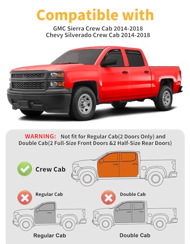 in-Channel Window Rain Guards Fit for 2014-2018 Chevy Chevrolet Silverado/GMC Sierra Crew Cab,Extra Durable Window Visors Window Deflectors Vent Visors Vent Shades Truck Car Accessories-4 pcs - size: Fit for 2014-2018 Silverado/GMC Sierra Crew Cab
