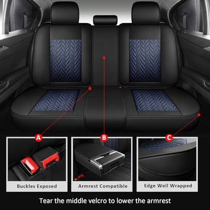 MIROZO Seat Covers,Universal Car Seat Covers Full Set Vehicle Seat Covers Automotive Seat Covers for Most Sedan, Truck and SUV (Full Set, Black and Blue) - color: Black And Blue, size: 5PCS Full Set