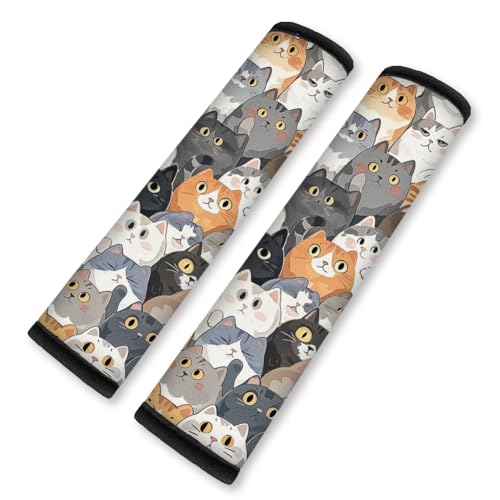 2Pcs Soft Auto Seat Belt Cover Pad Cute Cat Print Colorful Car Seatbelt Shoulder Cushion for Comfortable Driving, Compatible with All Cars' Seatbelt and Backpack Straps - color: Cat