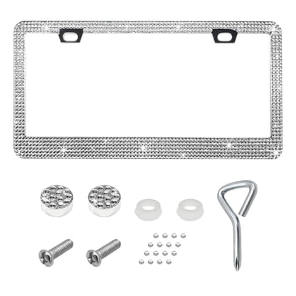DXNQ Bling License Plate Frame, Sparkly Rhinestone Diamond License Plate Cover with Crystal Screws Caps, Glitter Crystal Stainless Steel License Plate Holder for Women, Car Accessories (White) - color: White