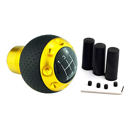 5 Speed Gear Shifter Knob, Leather Covered Aluminum Manual Car Stick Shift Handle Fit Most MT Transmissions, Yellow - color: Yellow