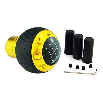 5 Speed Gear Shifter Knob, Leather Covered Aluminum Manual Car Stick Shift Handle Fit Most MT Transmissions, Yellow - color: Yellow