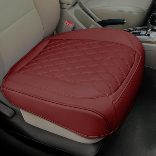 BEITK 1 Pack Leather Front Car Seat Cover Bottom Car Seat, Anti-Slip and Full Wrap Driver Car Seat Protectors, Luxury Waterproof Bottom Auto Seat Cushion Pad Mat for Most Vehicles(Red) - color: red-1pcs