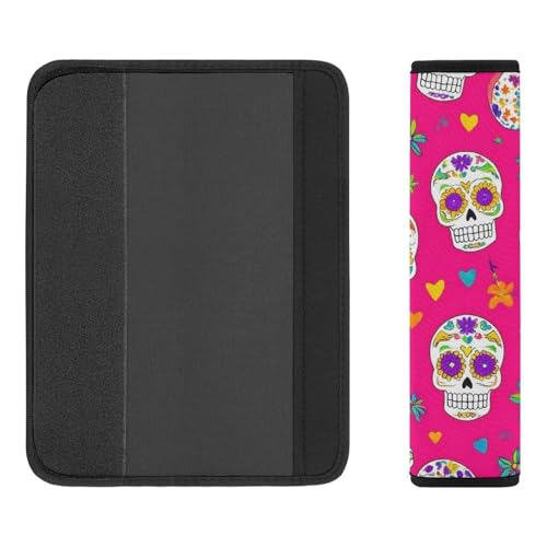 Men's Comfortable Cushion Pad Car Shoulder Strap, Day Dead Mexican Sugar Skull Harness Pad Car Belt Covers - color: Color855