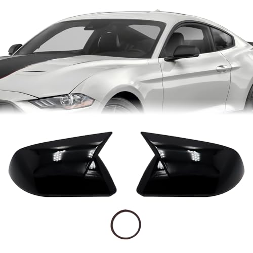 2PCS Mirror Cover Compatible with Ford Mustang 2015-2025 Accessories Car Ox Horn Side Rearview Mirror Cap Wing Protect Decorate Covers Without Turn Signal Light (Glossy Black) - color: Glossy Black, size: Without Mirror Turn Signal