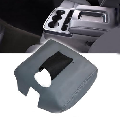 Priprilod Leather Center Console Lid Armrest Cover Dark Gray Compatible with Chevy Silverado/GMC Sierra (40/20/40 Split Bench Seat) 2014 2015 2016 2017 2018 (Only Leather Part) - color: Dark Gray